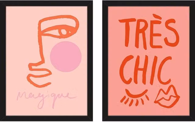 Grace Digital Magiqueface Très Chic Pink Framed Print Set of 2 in Black