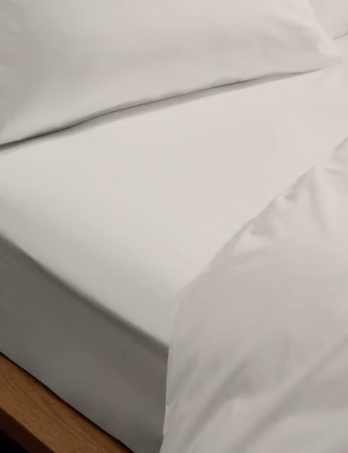 M&S Egyptian Cotton 230 Thread Count Percale Fitted Sheet in Silver Grey, W/D/H: 180 x 200 cm