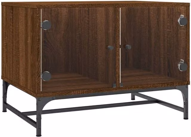 Berkfield Home Modern Coffee Table with Glass Doors in Brown Oak, W/D/H: 68.5 x 50 x 50 cm – 1