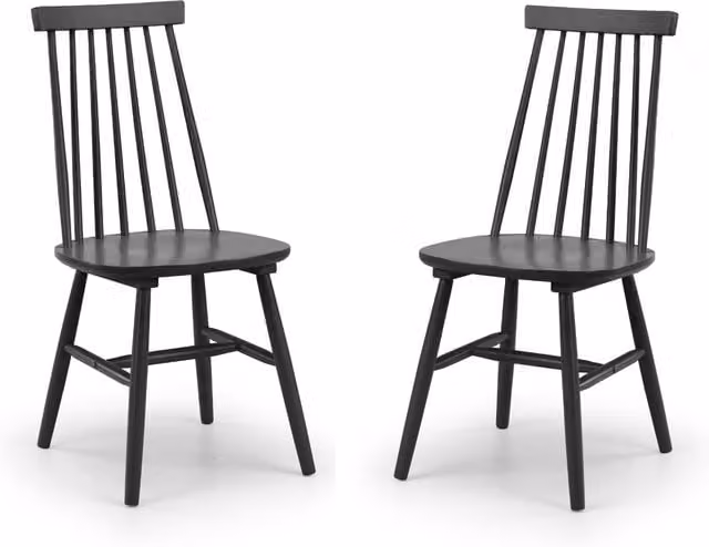 Julian Bowen Set of 2 Alassio Spindle Back Dining Chairs in Black Rubberwood