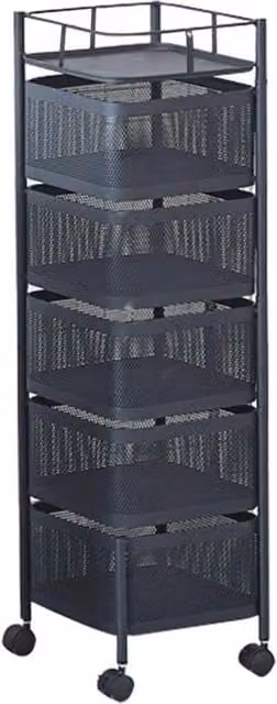 VOGREX 5 Tier Rotating Kitchen Storage Trolley in Black – 1