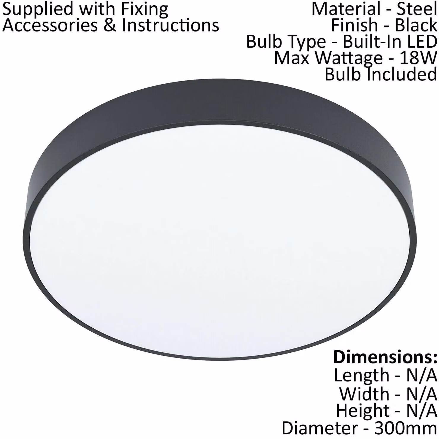 Loops Black and White LED Flush Ceiling Light with 18W Bulb Included – 2
