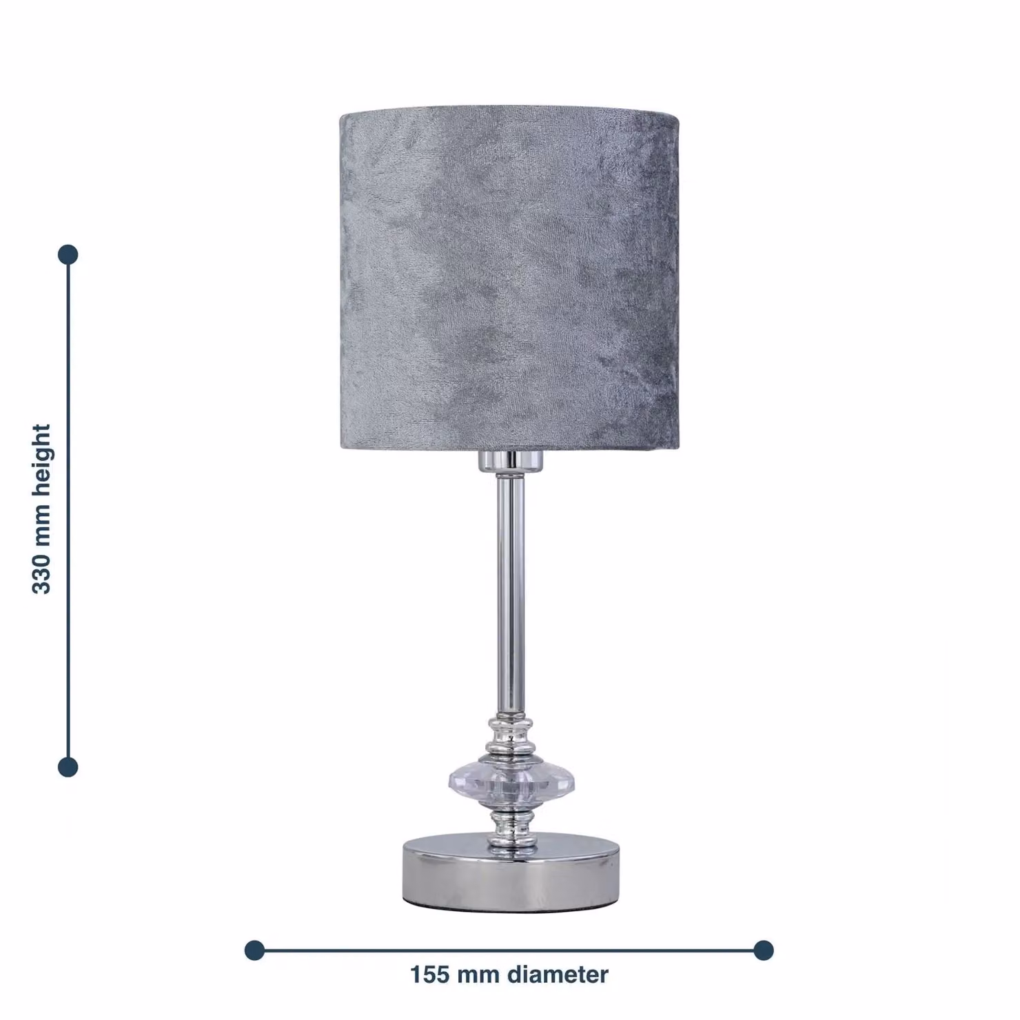 First Choice Lighting Chrome Jewelled Table Lamp with Grey Fabric Shade in Silver – 4