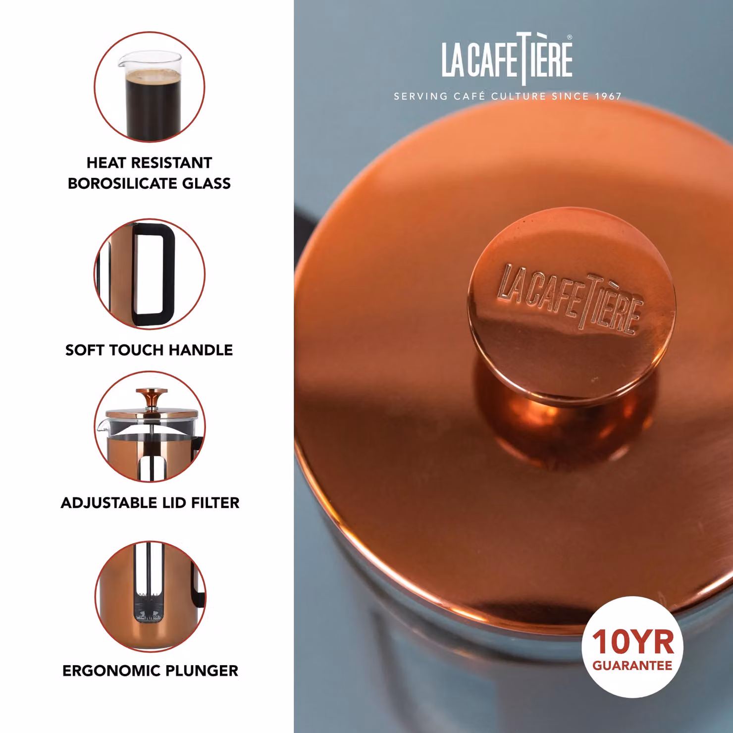 La Cafetiere Pisa Stainless Steel Eight Cup Cafetiere in Copper/Bronze – 4