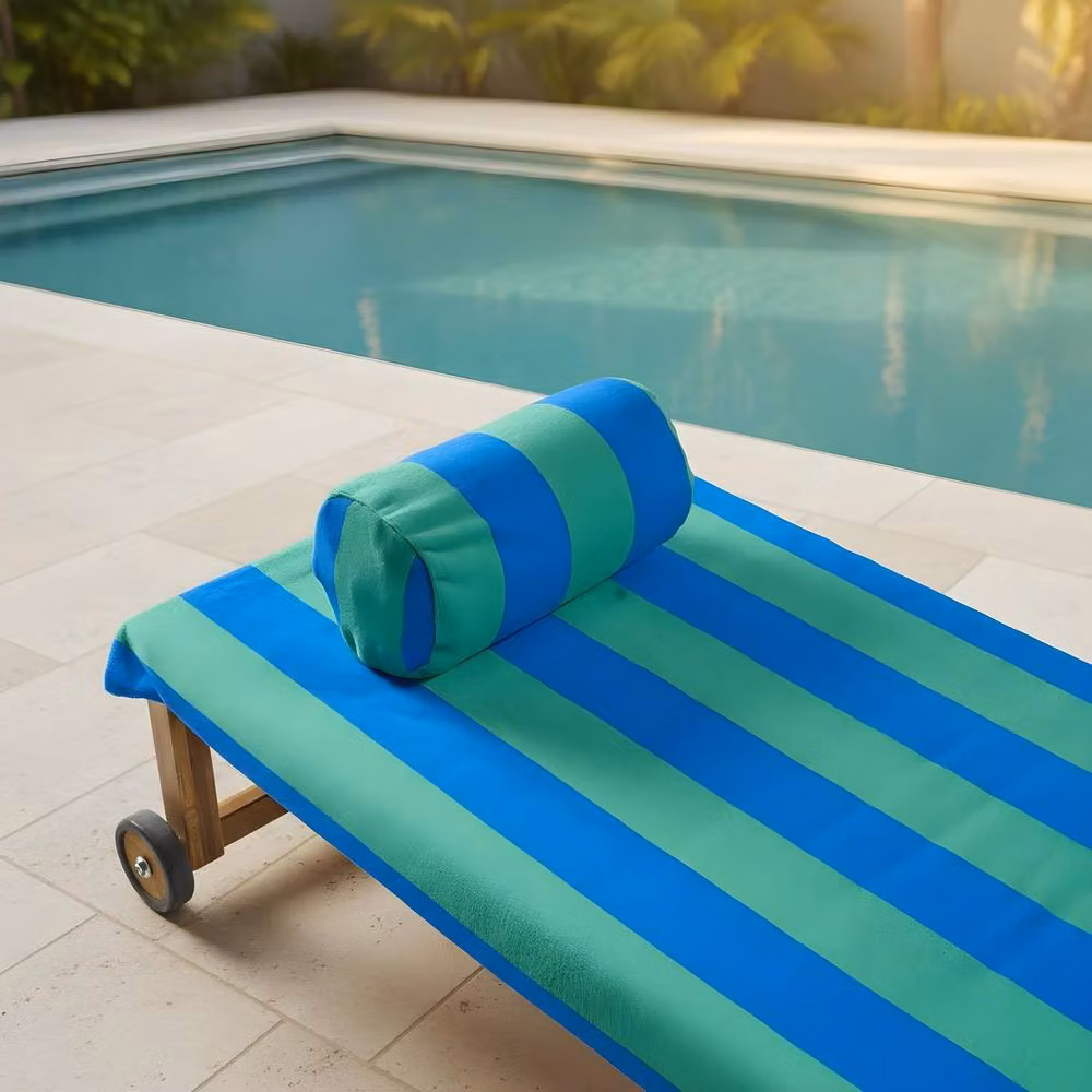 OHS Inflatable Stripe Bolster Cushion with Soft Microfibre Cover in Blue and Green, W/D/H: 36 x 16 x 16 cm – 5