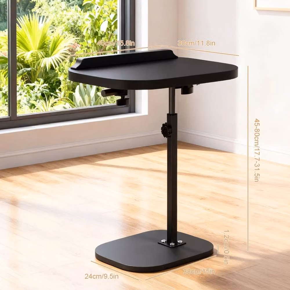 NESTLUNE Black Adjustable C-Shaped Sofa Side End Table with Tilting Top, W/D/H: 80 x 45 x 15 cm – 6