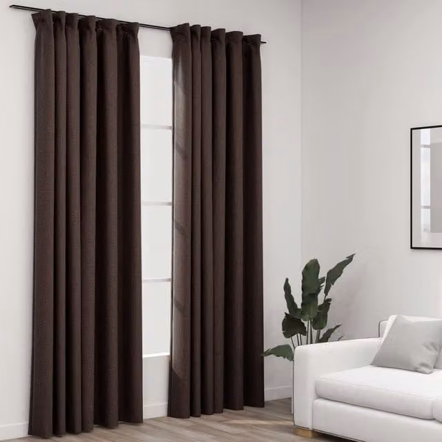 Berkfield Home Linen-Look Blackout Curtains with Hooks, 2 Pack, Taupe, W: 140 cm, H: 245 cm