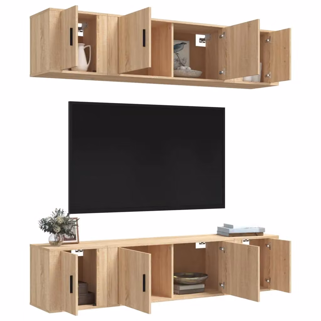 Berkfield Home 6 Piece Classic TV Cabinet Set in Sonoma Oak Brown Engineered Wood – 3