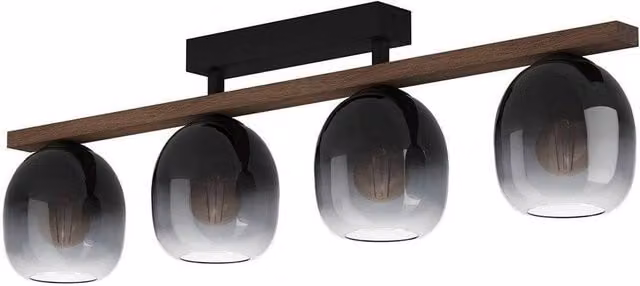 Eglo Filago Modern Round Ceiling Light in Black with Ombre Glass and Wood – 1