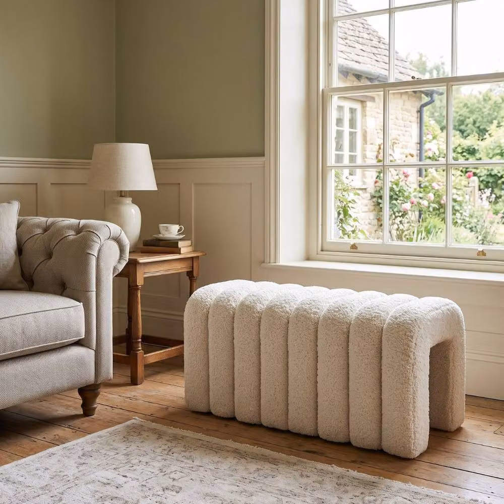 Home Luxe Interior Large White Teddy Footstool - Plush Bouclé Bench for Your Living Room or Bedroom – 2