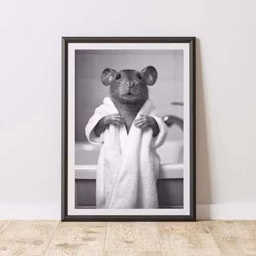 60 Second Makeover Mouse Bathrobe Animal Print Paper Poster, W: 29.7 cm, H: 42.0 cm