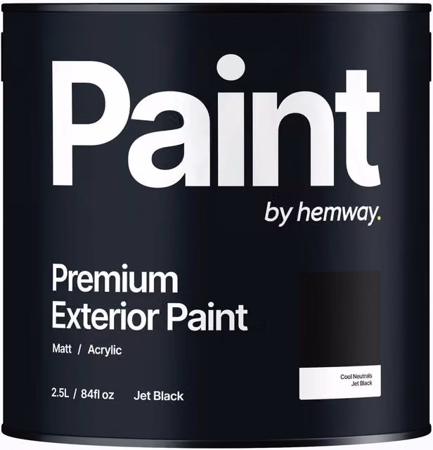 Hemway Matt Black Exterior Water-Based Acrylic Paint, 2.5 l