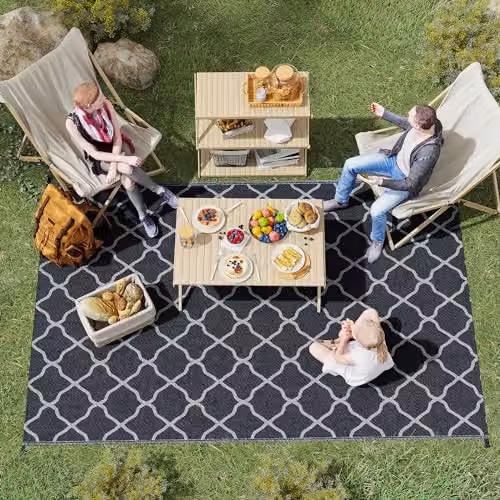 Outsunny Reversible Black Outdoor Garden Rug, W/D/H: 182 x 274 cm – 2