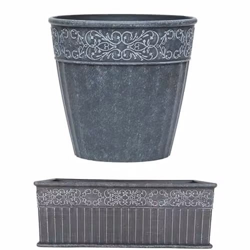 Garden Gear Damask Lead Effect Planters and Troughs in Grey