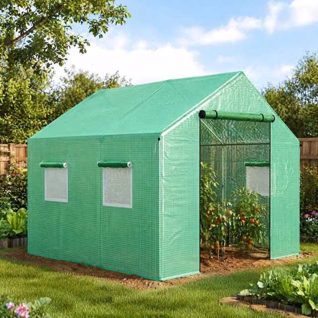 STILVORA Green Polytunnel Greenhouse with Mesh Windows and Galvanised Steel Frame, W/D/H: 200 x 200 x 200 cm
