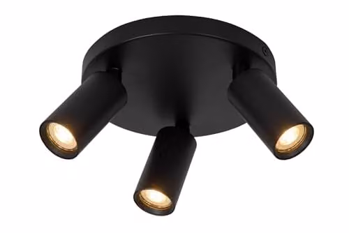 Lucide Ritmo Black Aluminium Ceiling Spotlight with 3x GU10 LED Bulbs, Diameter: 18 cm – 1