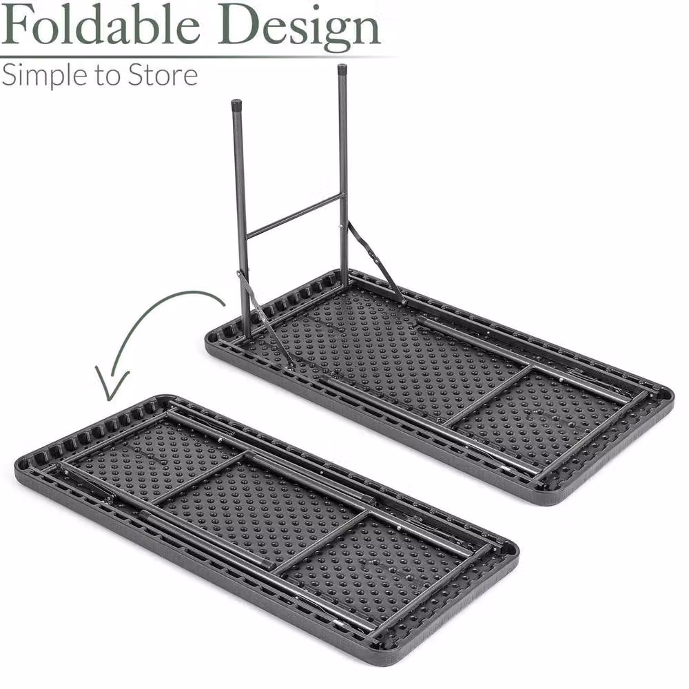 Havendro Grey Rattan Effect Folding Garden Table for 4 Adults, W: 64 cm, D: 64 cm, H: 74 cm – 2