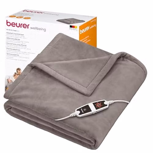Beurer HD150 XXL Electric Fleece Blanket with 6 Temperature Settings and Automatic Switch-Off, Taupe, W/D/H: 200 x 150 cm – 1