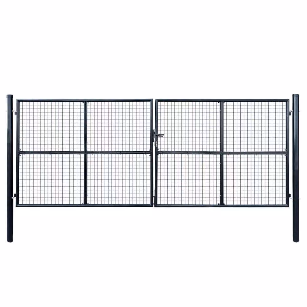 Berkfield Home Galvanised Steel Mesh In-Ground Garden Gate, Grey, W: 400 cm, H: 200 cm
