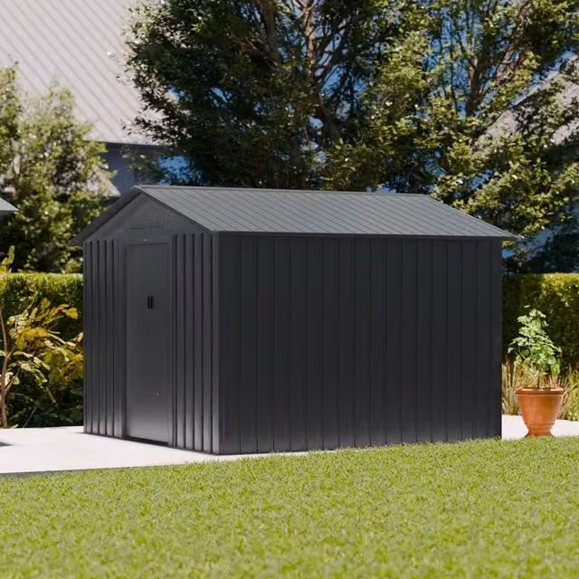 sweeek Metal Garden Storage Shed in Dark Grey, W/D/H: 274.3 x 274.3 x 203 cm – 1