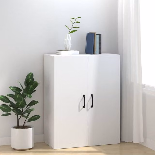 Berkfield Home White Wall Mounted Hanging Cabinet with Hinged Doors and Internal Shelves, W/D/H: 69.5 x 34 x 90 cm