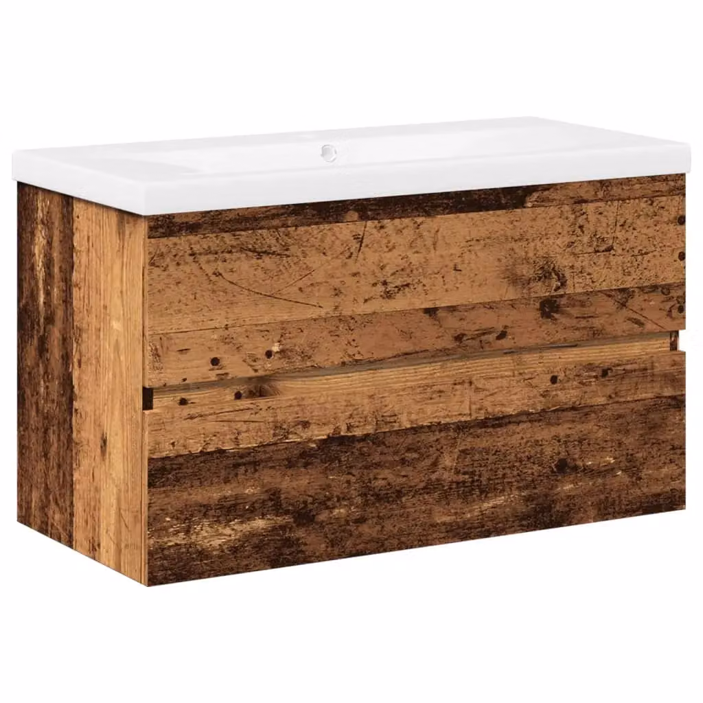 Berkfield Home Sink Cabinet with Built-in Basin in Old Wood Brown, W: 81 cm, D: 39.5 cm, H: 49 cm – 2