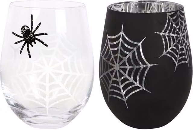 Something Different Spider Web and Spider Stemless Wine Glass Pack of 2 in Black