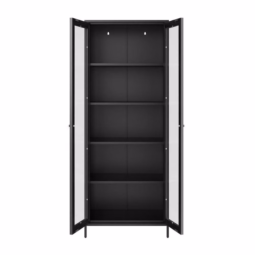 Lemon Pavilion Furniture Mase Industrial Storage Cabinet in Black Steel and Glass, H 180.0 x W 70.0 x D 35.0 cm – 2