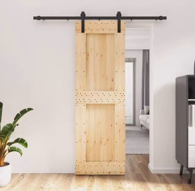 Berkfield Home Rustic Solid Wood Pine Sliding Door with Hardware Set in Sand and Beige, W: 70 cm, H: 210 cm