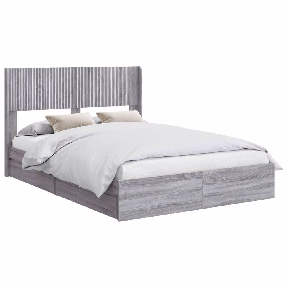 Berkfield Home Grey Sonoma Bed Frame with Headboard and Side Compartment Storage, 150 x 200 cm – 2