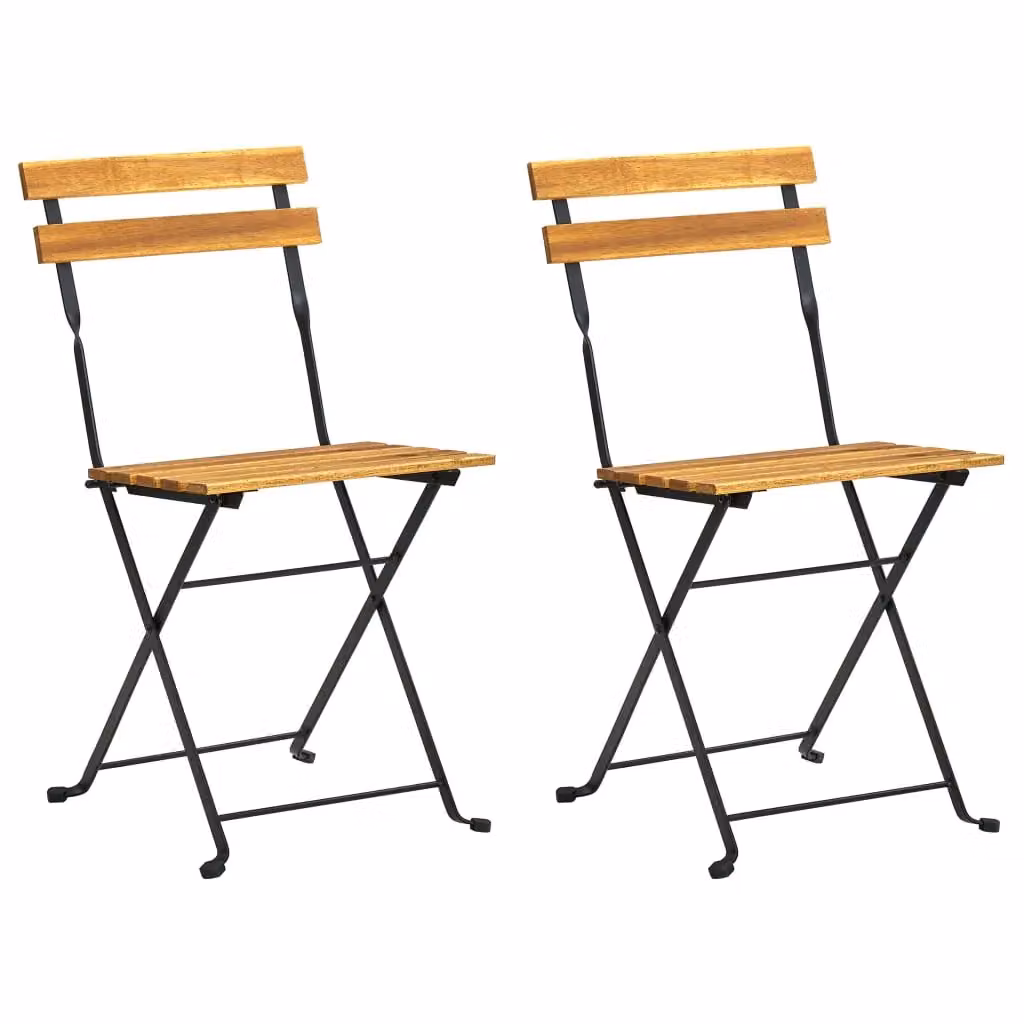 Berkfield Home Set of 2 Folding Garden Chairs in Brown Steel and Solid Acacia Wood – 2