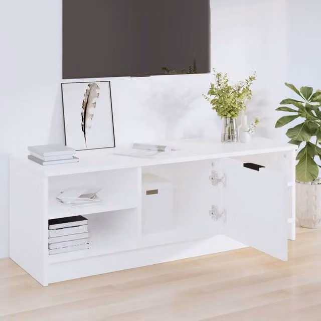 Berkfield Home White TV Cabinet in Engineered Wood, W: 102 cm, D: 35.5 cm, H: 36.5 cm – 1
