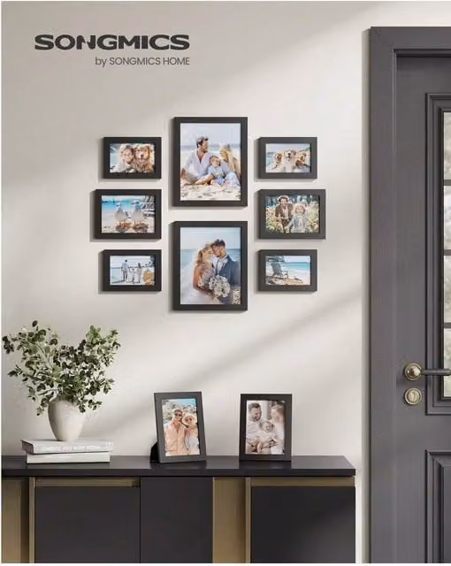 SONGMICS Set of 10 Rectangular Picture Frames in Black with MDF and Plastic Panels