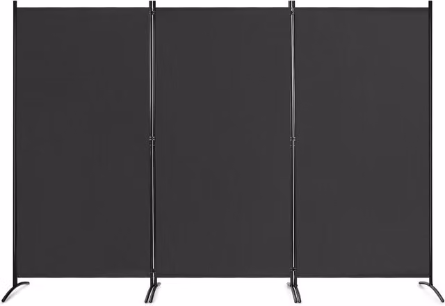 Costway 3 Panel Freestanding Partition Room Divider in Black with Matt Metal and Polyester Fabric
