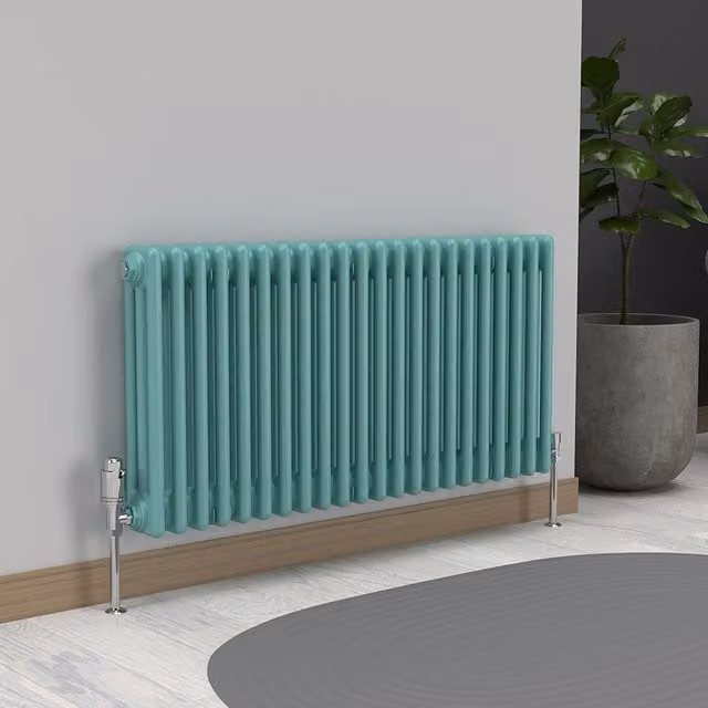 Lux Heat Horizontal 3 Column Steel Radiator in Light Aqua Green, W: 101.0 cm, H: 50.0 cm