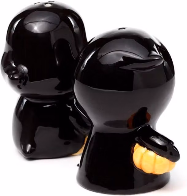 KDMK Skull Ghost Ceramic Salt and Pepper Shakers, Black, Refillable