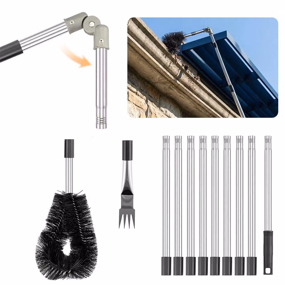 Ventryn 12-Piece Black Telescopic Roof Gutter Cleaning Tool Kit with Stainless Steel Brush – 5