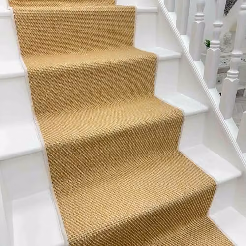 runrug Reversible Flatweave Stair Runner Rug in Ochre and Beige, W: 60 cm x L: 630 cm