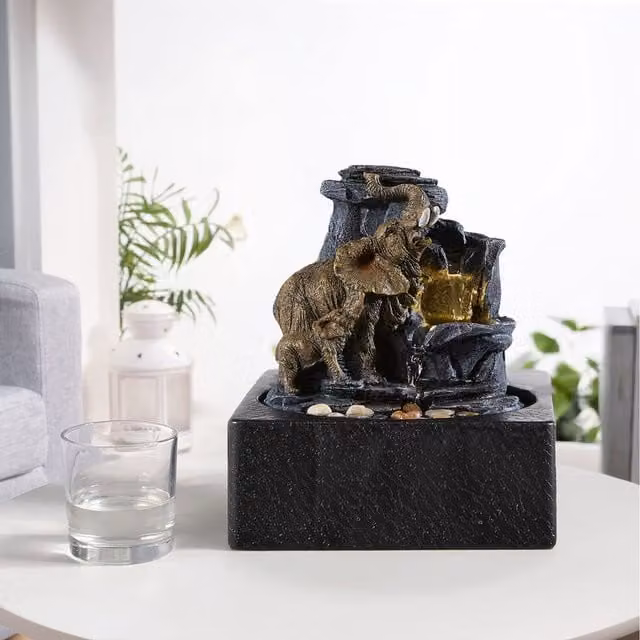 Lifeideas Organic Tabletop Electric Water Feature with LED Light, Grey and Black, Height: 18 cm