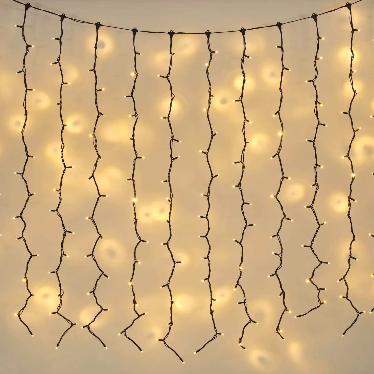 Plus Connect Warm White LED Connectable Curtain Lights, Black Cable, W: 8 m, H: 2 m