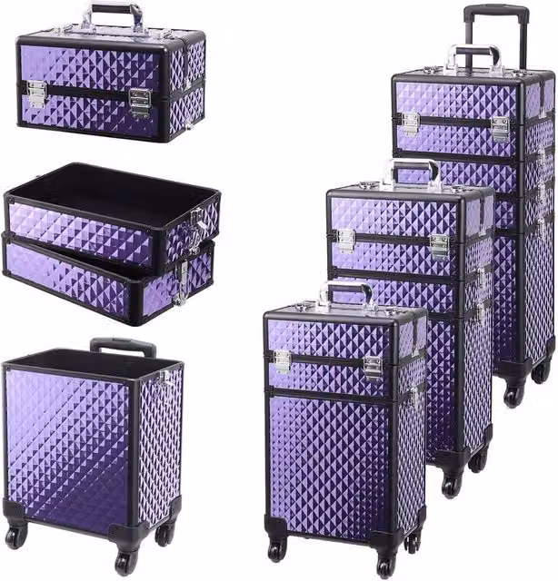 NESTLUNE 4-in-1 Large Makeup Case Vanity Cosmetics and Beauty Box, Purple, W/D/H: 100 x 100 x 100 cm