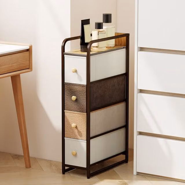 HOMCOM 4-Drawer Freestanding Storage Organiser Unit with Steel Frame in Mixed-brown