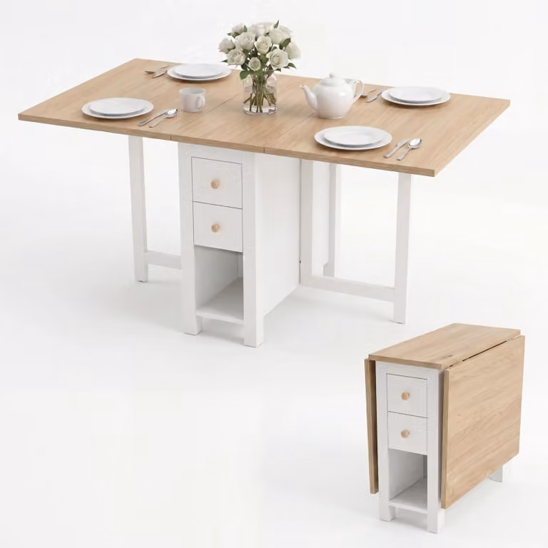 Stovra White Drop Leaf Folding Dining Table