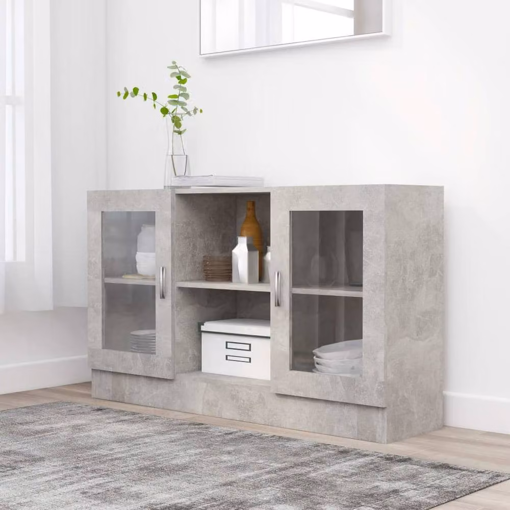 Berkfield Home Vitrine Cabinet in Concrete Grey with Glass Doors and Internal Shelves, W/D/H: 120 x 30.5 x 70 cm – 2
