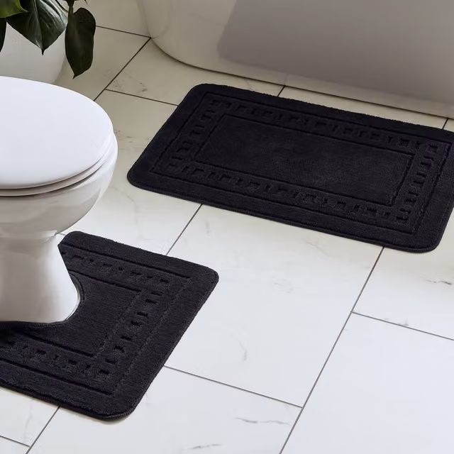 Catherine Lansfield Armoni Bath Mat and Pedestal Mat Set, Black – 1