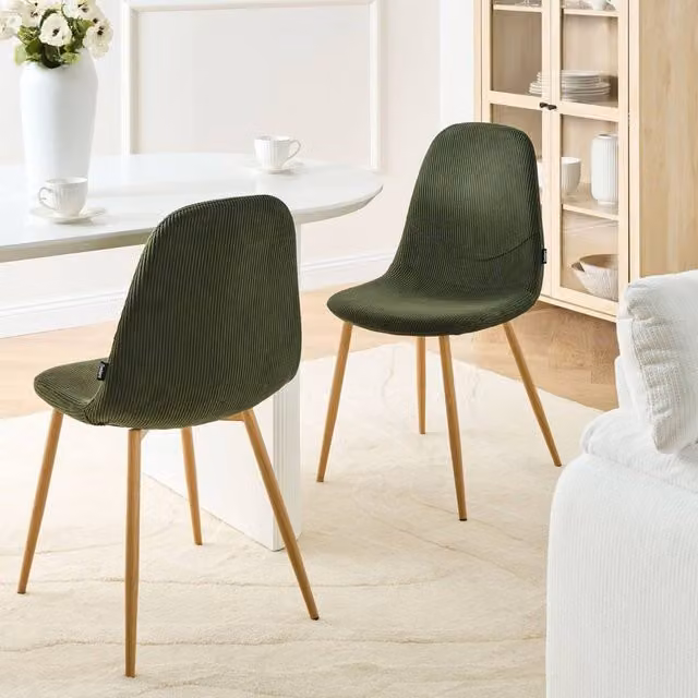 Wyld and Coco Set of 2 Green Corduroy Armless Dining Chairs – 1