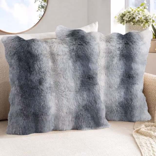 Sweet Dreams Luxury Supersoft Faux Fur Printed Square Cushion in Grey, W: 56 cm