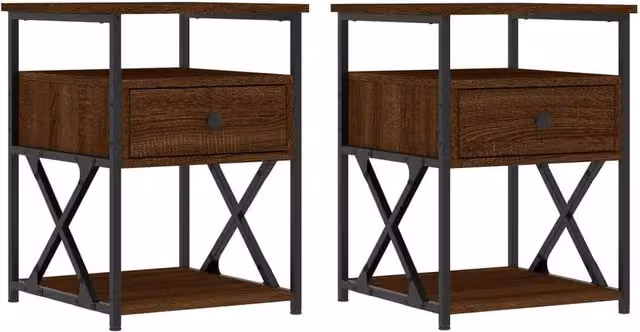 Berkfield Home Set of 2 Brown Oak Bedside Cabinets, W: 40 cm, D: 42 cm, H: 55 cm – 1