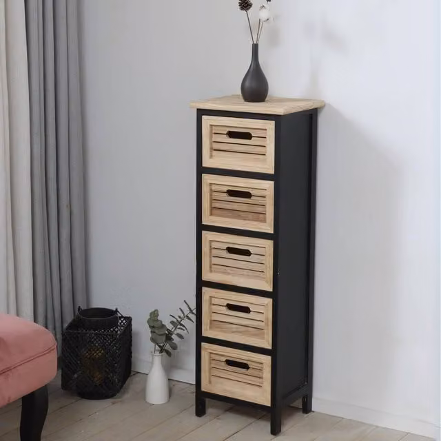 Home Source Mostyn Modern Black and Brown Wood Storage Chest, Width: 93 cm