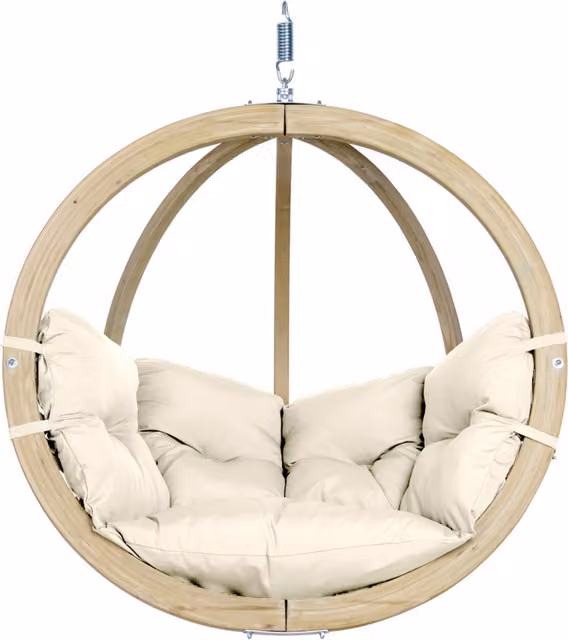 Natura Globo Chair in Green and Beige with Wood and Metal Construction
